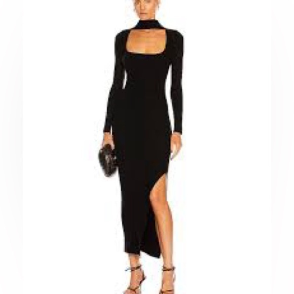 Jonathan Simkhai size small black ribbed Kenny midi dress slit pull on - Picture 1 of 10